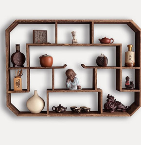 墙壁新中式书架家用壁挂式茶架子博物架古董架陈列柜茶壶茶艺置物