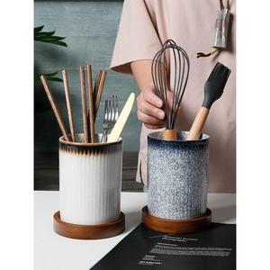 创意沥水筷子筒陶瓷家用厨房多功能大号收纳罐筷勺水果刀叉收纳桶