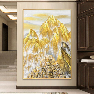 手绘油画抽象背靠金山玄关装饰画现代轻奢大幅背景墙定制肌理挂画