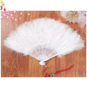 纯白色羽毛扇子扇舞中老年舞蹈古风绒扇跳舞开合小巧羽扇创意可爱