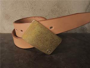 tenjin works天神be402大铜头原色植鞣革腰带皮带