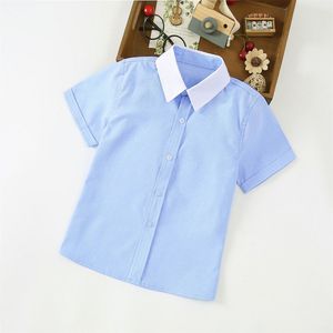 男童短袖儿童蓝色白领衬衫小学生浅蓝校服学院风演出园服女童衬衣