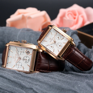 百陀士(pattous)方形情侣表一对时尚休闲防水手表石英表长方形情