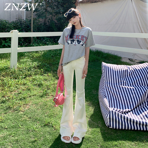 ZNZW白色牛仔喇叭裤女2024夏季新款修身美式复古低腰微喇牛仔裤女