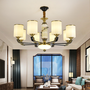 新中式全铜天然真玉石吊灯客厅灯别墅复式楼空中楼中楼大厅大吊灯