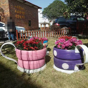 轮胎花盆轮胎工艺品废轮胎装饰改造创意彩色轮胎涂鸦幼儿园轮胎车