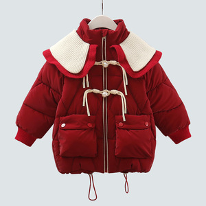 女童红色棉服2024龙年新年衣服冬季加绒加厚棉袄女孩洋气短款棉衣