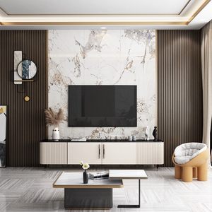 定制电视背景墙木饰面纯色岩板客厅护墙板隐形门一体现代轻奢卧室