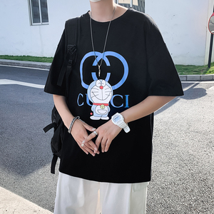 夏季古驰正品短袖t恤男士潮牌机器猫哆啦a梦酷奇双g半袖男装上衣t