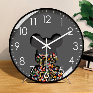 座钟积木熊客厅时钟摆台式摆件钟表轻奢现代卡通创意时钟2023新款