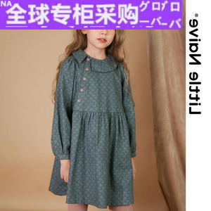 欧洲新款Littlenaive童装 女童长袖连衣裙春秋法式复古翻领儿童碎