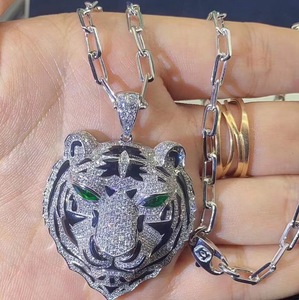 卡地亚虎头满钻项链18k玫瑰金白金斯巴达豹头大饼带钻男女款手镯