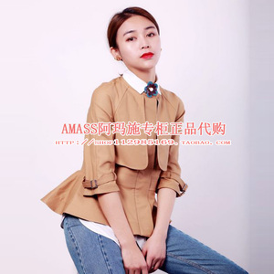 阿玛施正品春款圆领荷叶边七分袖风衣短外套5001-400438-2028453