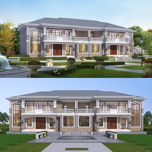 农村自建房设计图全套效果施工图纸新款一层兄弟双拼别墅设计图纸