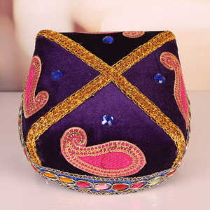 巴旦木花帽成人少数民族风新疆帽子女式带小辫子维吾尔族舞蹈头饰