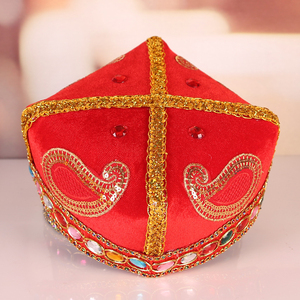 巴旦木花帽成人少数民族风新疆帽子女式带小辫子维吾尔族舞蹈头饰