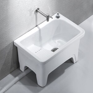 华艺卫浴阳台洗拖把池家用卫生间大号洗衣池陶瓷拖布池带搓衣板可