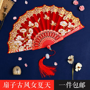 扇子古风儿童舞蹈配旗袍的蝴蝶中国风古代公主外出折叠高颜值女孩