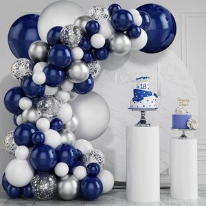 海军蓝银色五彩纸屑气球拱形套装生日派对毕业婚礼装饰气球链组合