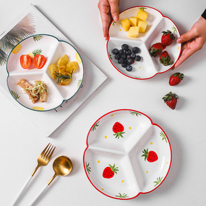 手绘陶瓷分格盘网红草莓水果餐盘创意干果盘小吃冷菜拼盘家用碟子