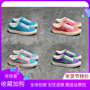 star/匡威golf小花皮面蓝色低帮板鞋印花鞋底帆布鞋男女鞋帆布鞋