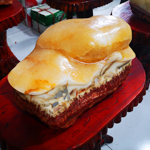 猪肉石彩霞石观赏奇石天然石头五花肉东坡肉原石家居摆件石头镇宅