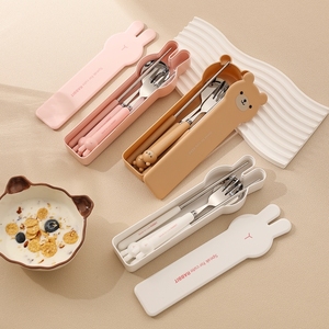可爱筷勺套装高颜值不锈钢儿童学生筷子盒子便携餐具筷勺叉三件套