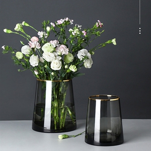 小花瓶摆件矮款宽口矮花瓶插花透明玻璃轻奢客厅餐桌装饰品干花瓶