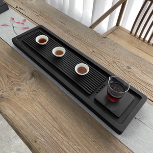 天然乌金石茶盘家用茶室办公小茶台简约日式干泡台石头茶具长条型