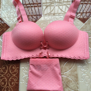 少女内衣小胸加厚拉绳前绑带聚拢无钢圈手掌性感系带无痕文胸套装