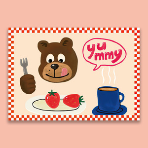 送圆贴】可爱小熊卡通海报吃早餐ins画报餐厅儿童房装饰文6送1