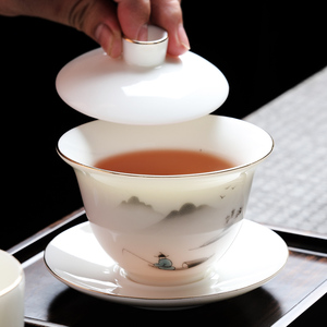 盖碗盖子配件单个羊脂玉瓷白色高端高档德化白瓷功夫茶具碟子家