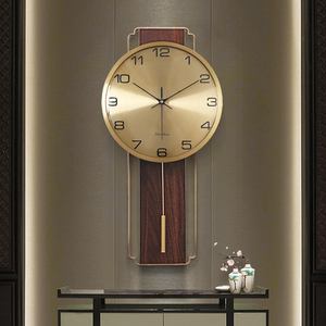 2021新中式钟表挂钟客厅家用时尚大气实木铜时钟挂墙现代装饰摆钟