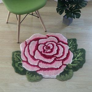 新款粉色一朵异形玫瑰毛绒地毯现代简约时尚地垫家居创意脚垫