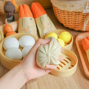 抖音同款硅胶馒头解压仿真包子玩具带蒸笼发泄整蛊恶搞减压捏捏乐