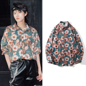 时代少年团宋亚轩同款衣服男女碎花复古满印长袖衬衫古着休闲衬衣