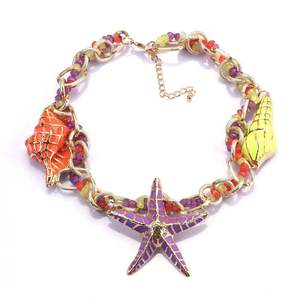 欧美ZA新款夸张沙滩风合金海星贝壳海螺项链手工串珠链条饰品