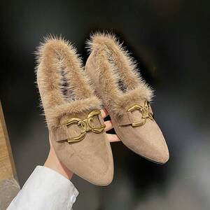 卡其色毛毛单鞋