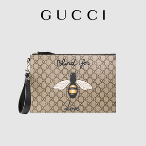 gucci古驰蜜蜂印花帆布手拿包