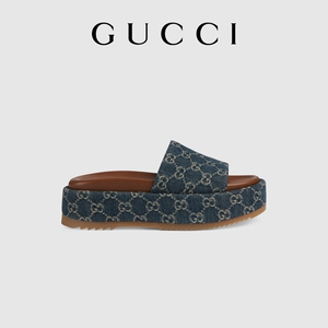 gucci古驰gg denim系列女士防水台厚底拖鞋