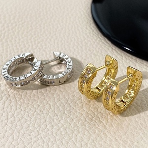 S925纯银锆石圆圈耳扣耳环女大牌法式复古耳钉独特个性高级感饰品