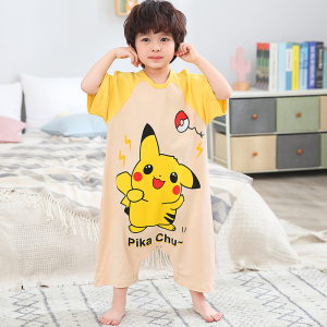 男孩子夏天2022新款皮卡丘婴幼纯棉短袖连体睡衣家居服儿童小宝宝