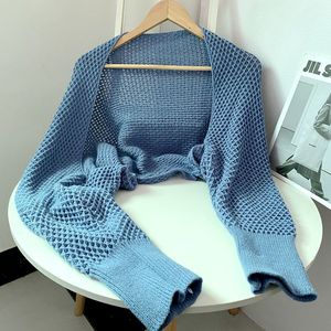 一片式针织披肩短款外套夏季空调房镂空薄款宽松百搭长袖坎肩围巾