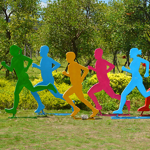 大型跑步雕塑园林装饰玻璃钢商场简约抽象体育馆运动人物落地摆件