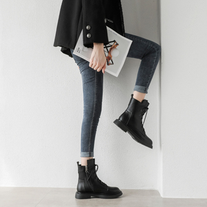 漫步佳人正品年新款秋冬百搭欧美系带马丁靴女英伦风侧拉链短靴黑