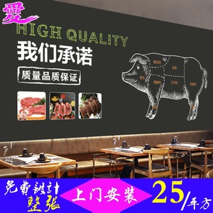 生猪肉装修3d墙纸猪肉分割图装饰壁纸壁画超市生鲜区蔬菜背景墙布