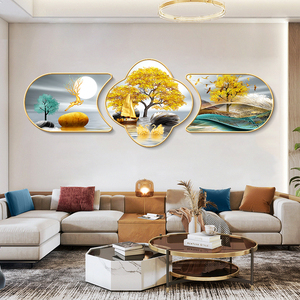 石来运转装饰画客厅三联画沙发背景墙挂画轻奢大气新年款室内壁画