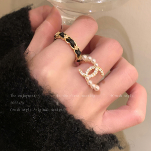 珍珠锆石开口戒指女小众设计高级感食指戒小香风轻奢精致装饰指环