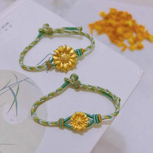 黄金太阳花编绳手链女3d转运珠扎头发999足金向日葵纯金头饰送礼