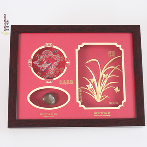 金陵三宝南京云锦中国礼品雨花石金箔画特色出国礼物送老外
